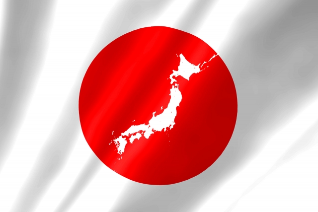 日本の国旗の中に日本列島