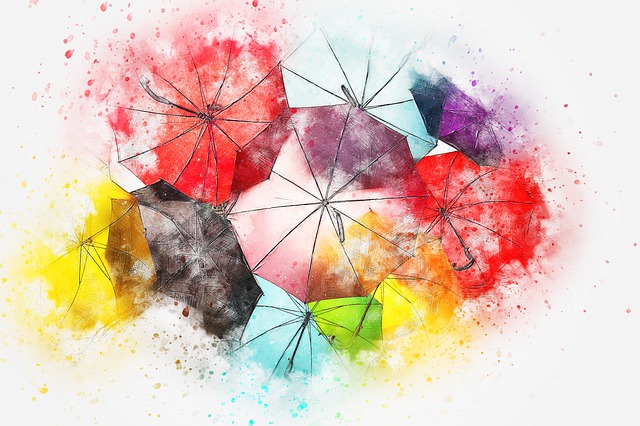 いろいろな色の傘のイラスト