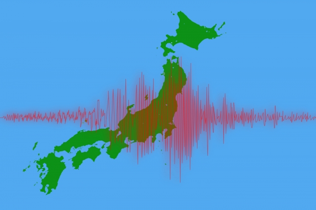 日本の地図と波形