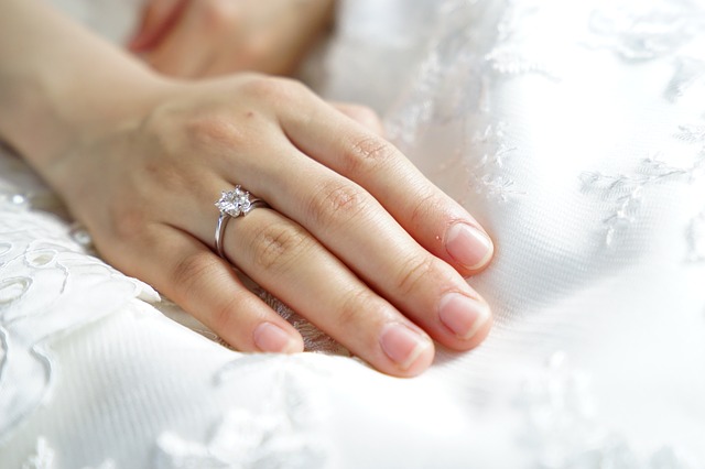 結婚指輪を付けた女性の手